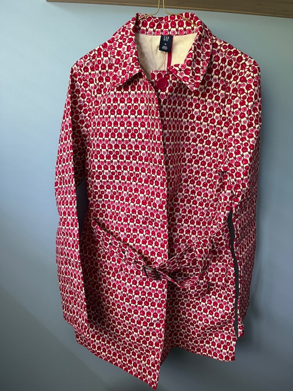 GAP Red and White Patterned Belted Trench Coat